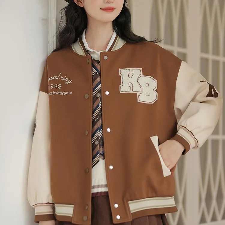 Linjou Fall 2023 Baseball Jacket Women's Caramel-3