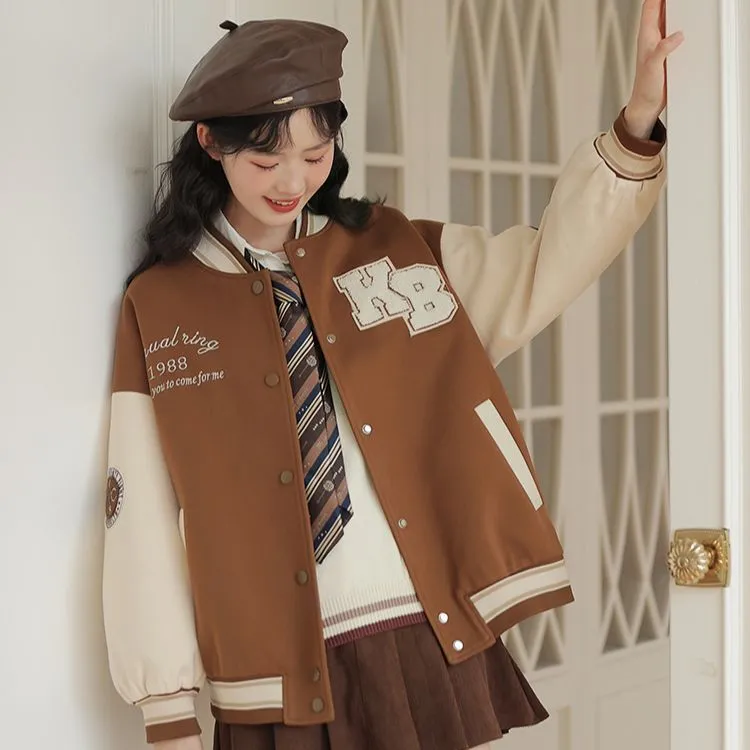 Linjou Fall 2023 Baseball Jacket Women's Caramel-1