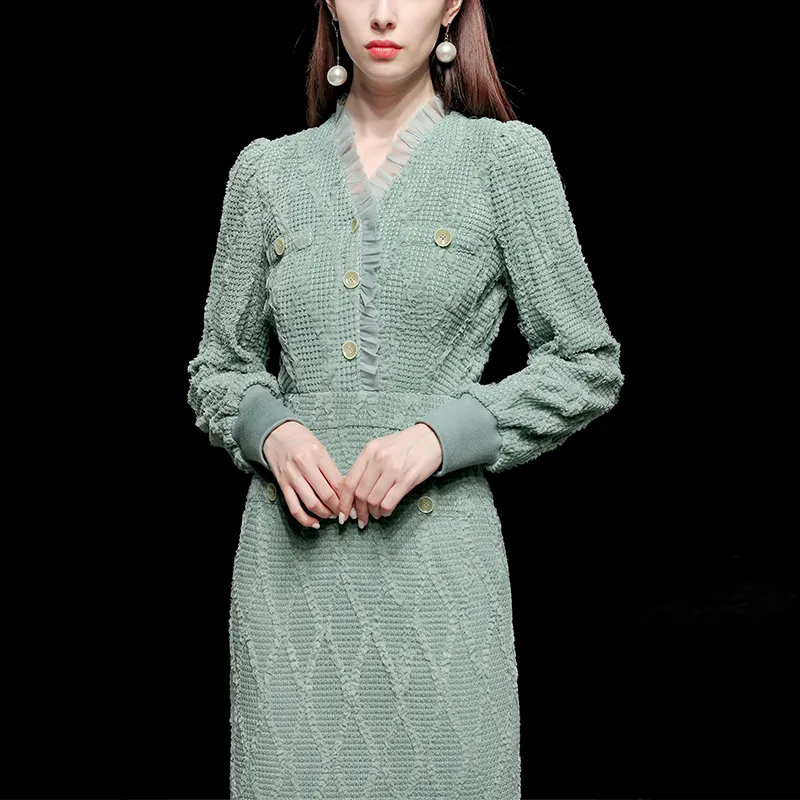 Duffy fashion Long Sleeved Dresses Women's Light Green-1