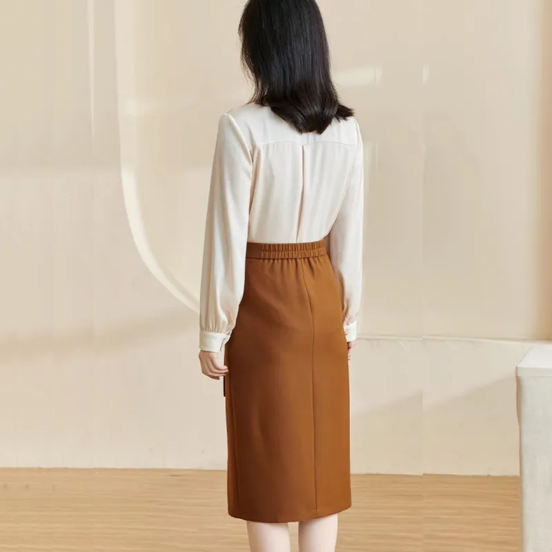MISSSHINE Casual Long Skirts Women's Coffee-2