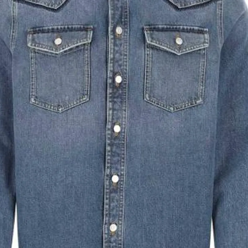 Valentino Stud Detailed Long Sleeved Denim Shirt-6