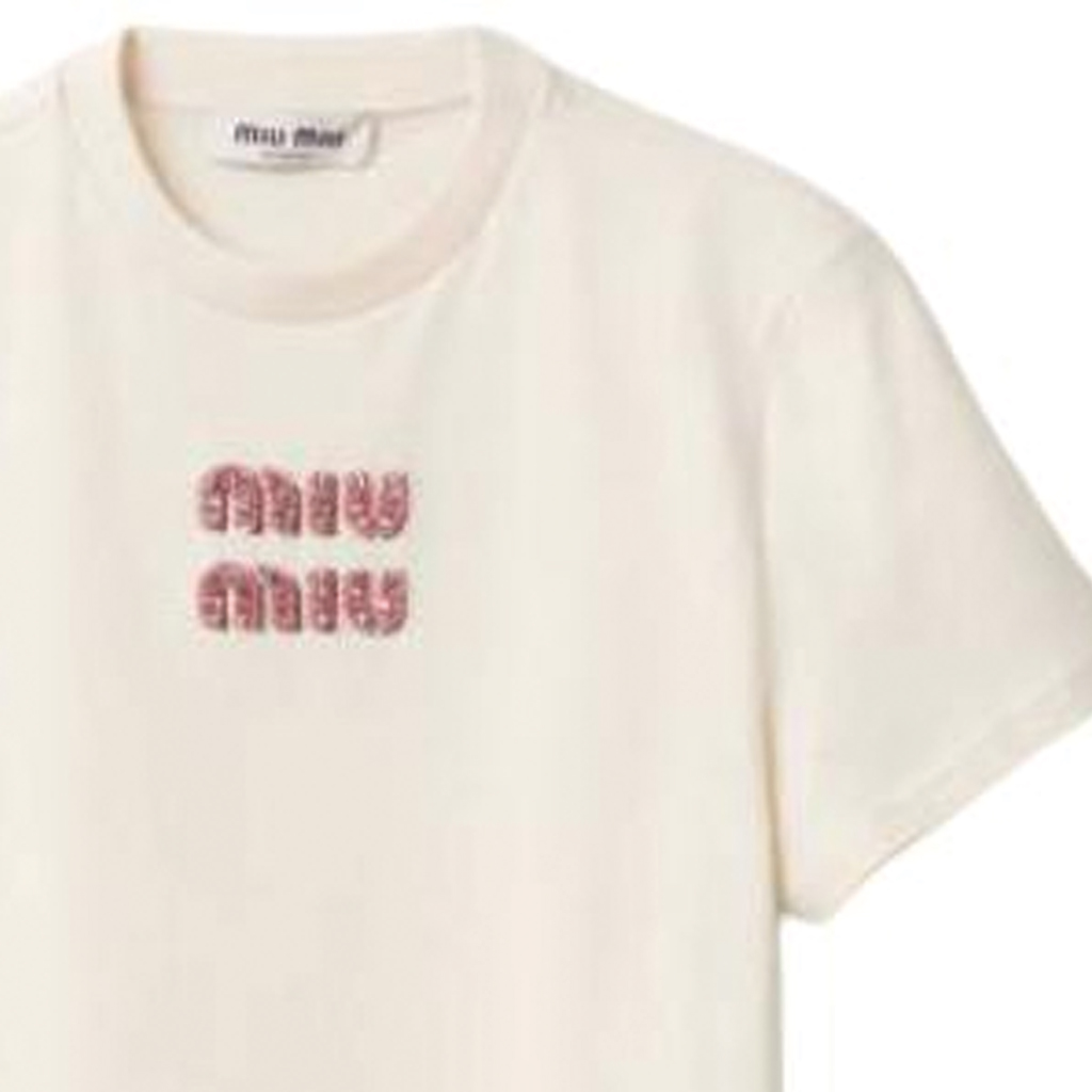 関税・送料込 MIU MIU BEIGE COTTON Tシャツ Miu Miu Cotton T Shirt Miu Miu