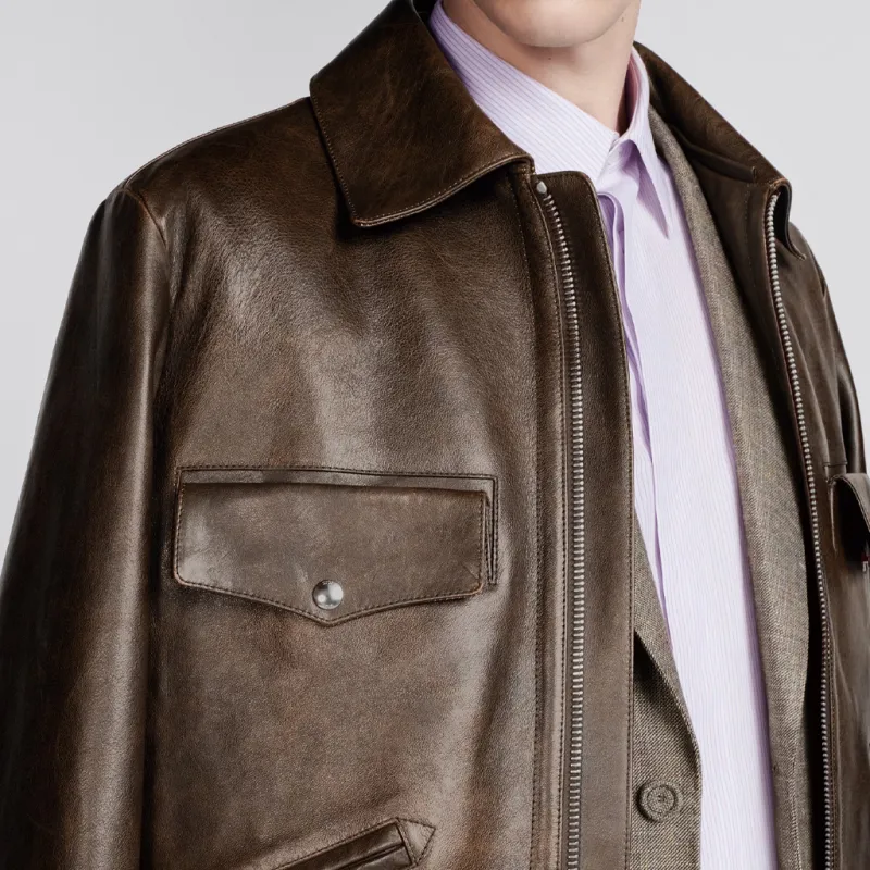 DIOR SS24 Leather Jacket Men's Brown-4