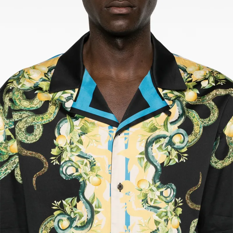 Roberto Cavalli Lemon And Snake print Bowling Shirt-4