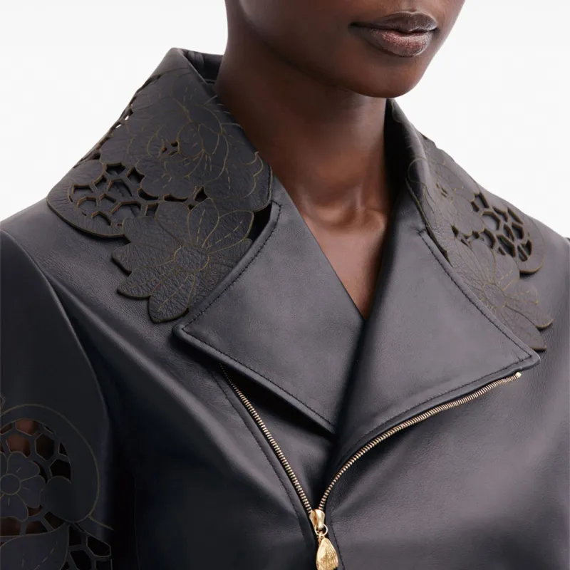 Oscar De La Renta Laser cut Floral Leather Jacket-5