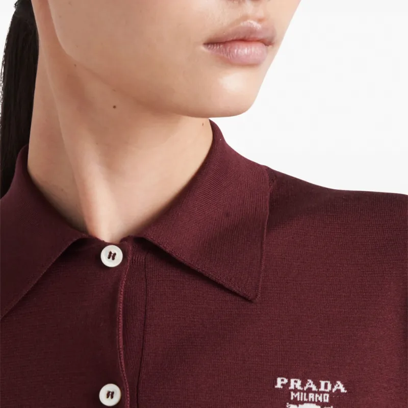 PRADA Embroidered logo Silk Polo Shirt-4