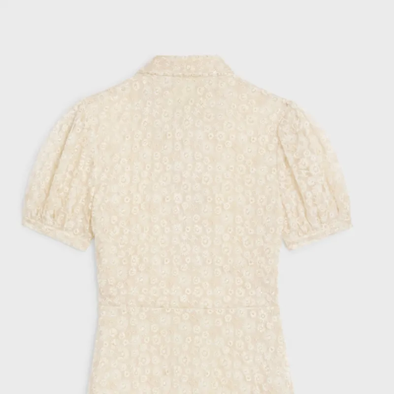 CELINE Embroidered Babydoll Mini Dress In Tulle-3