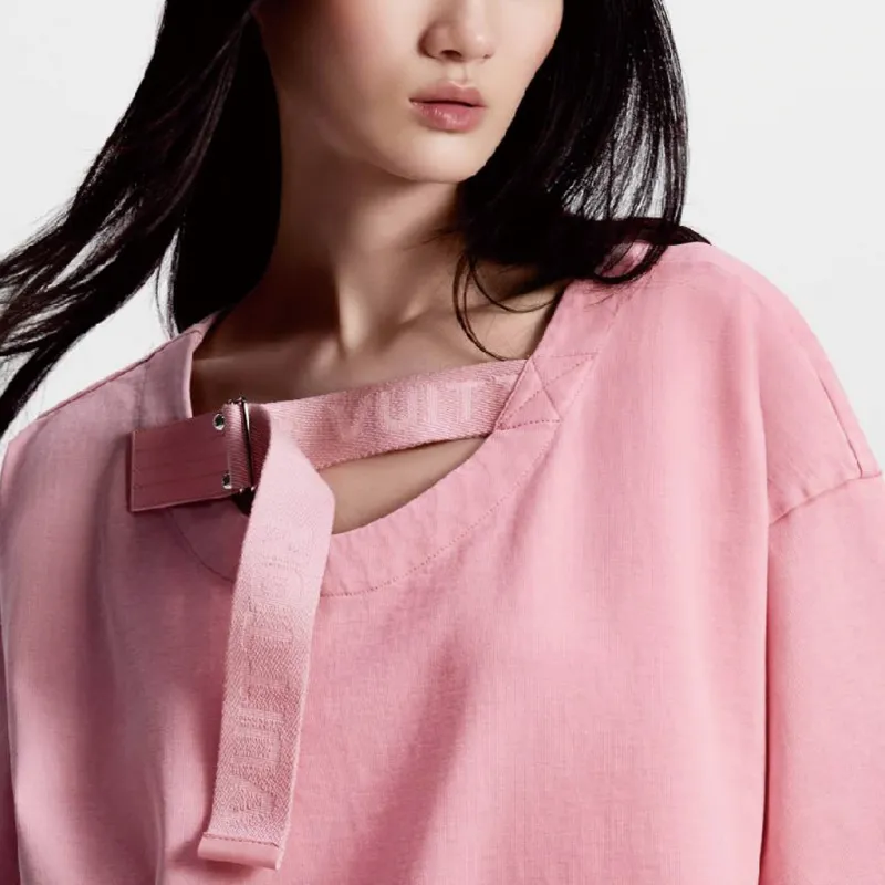 LOUIS VUITTON Solid Color Loose Fit Crew Neck Short Sleeved T Shirt Women's Pink-4