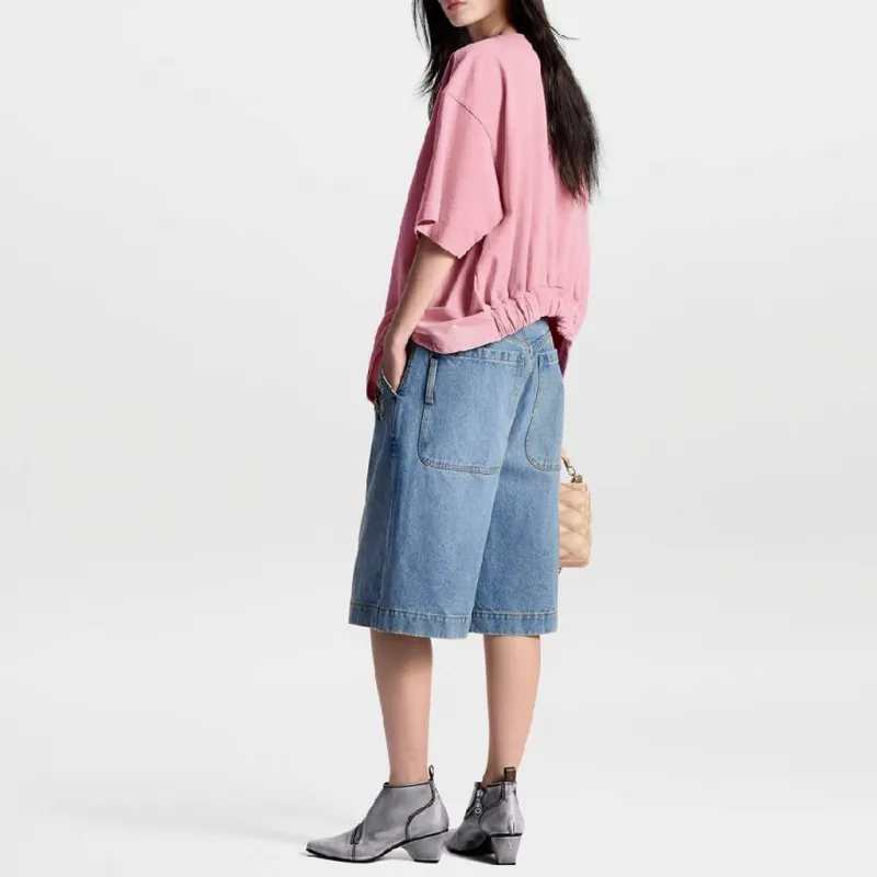 LOUIS VUITTON Solid Color Loose Fit Crew Neck Short Sleeved T Shirt Women's Pink-2