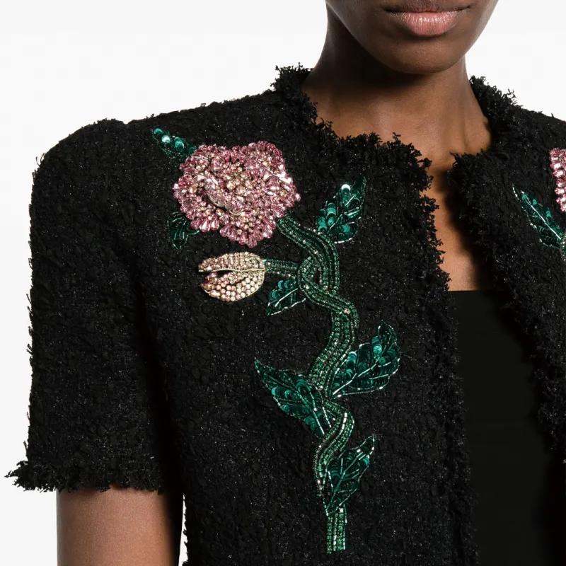 BALMAIN Floral-embroidered Tweed Jacket-4
