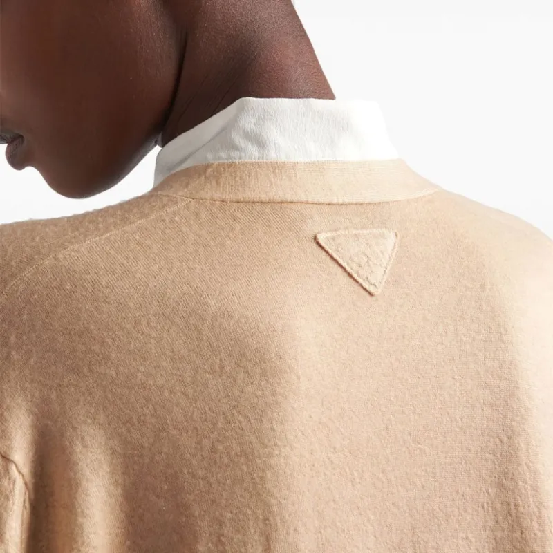 PRADA Triangle Logo V Neck Cardigan-4