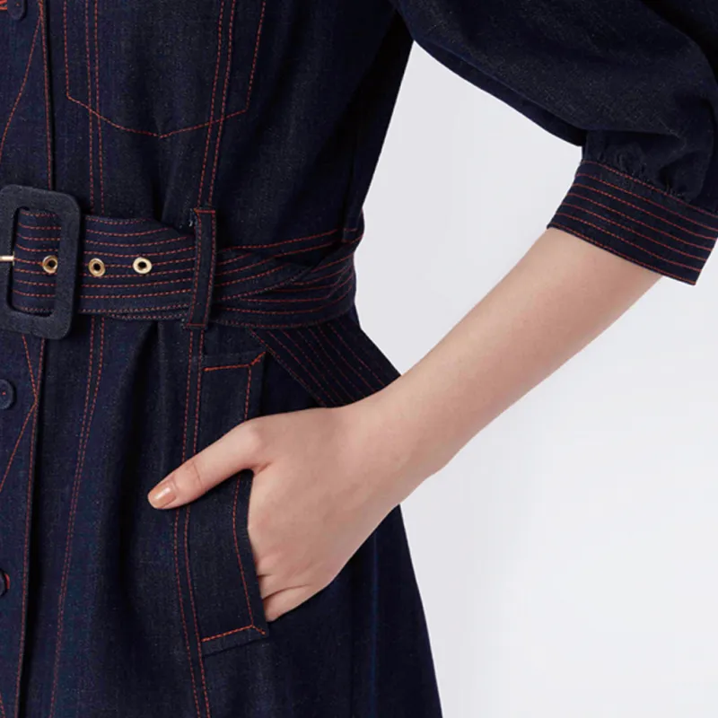 DVF Diane Von Furstenberg Long-Sleeved Dresses Women's Denim Blue-5