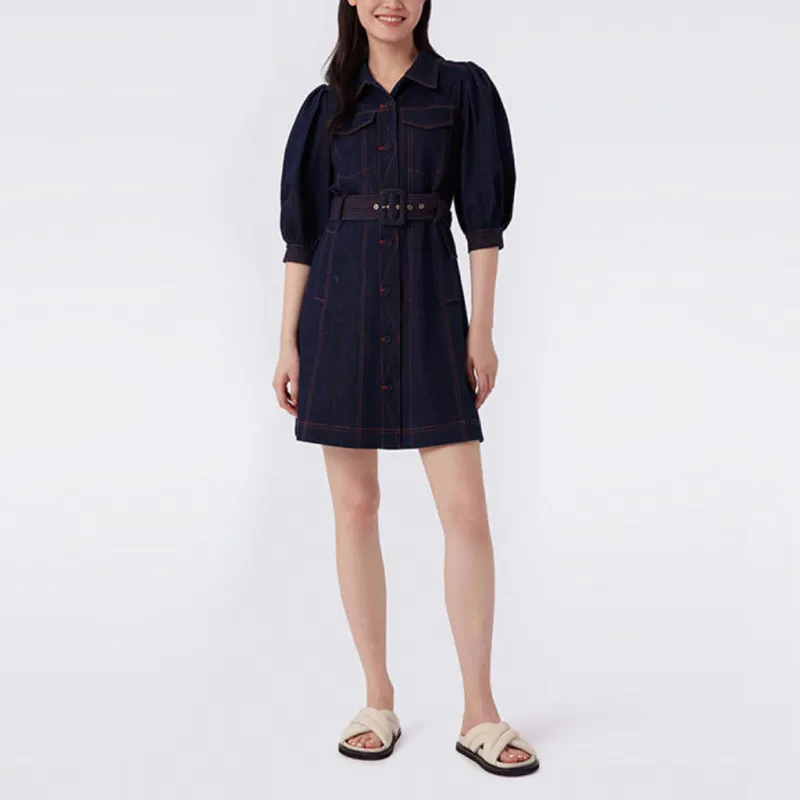 DVF Diane Von Furstenberg Long-Sleeved Dresses Women's Denim Blue-2