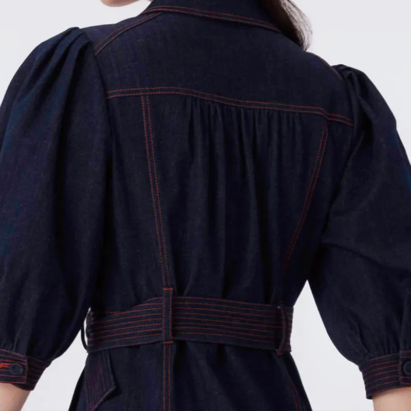 DVF Diane Von Furstenberg Long-Sleeved Dresses Women's Denim Blue-6