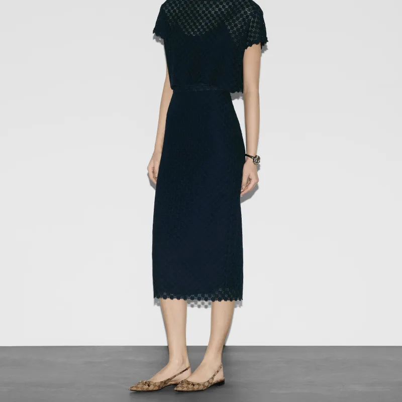 GUCCI SS24 Casual Long Skirt Women's Dark Blue-4