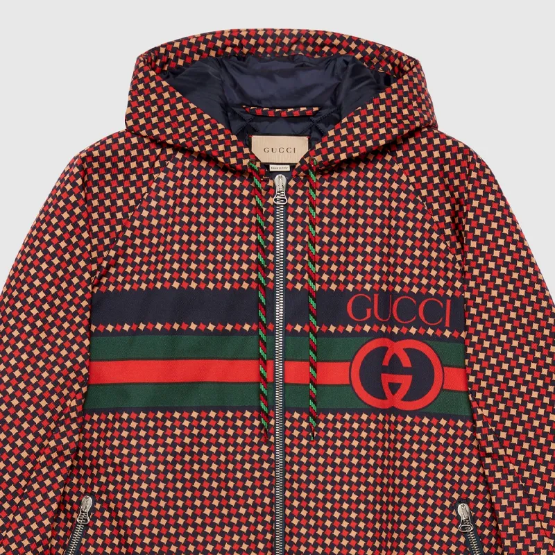 GUCCI Geometric Houndstooth Canvas Jacket-4