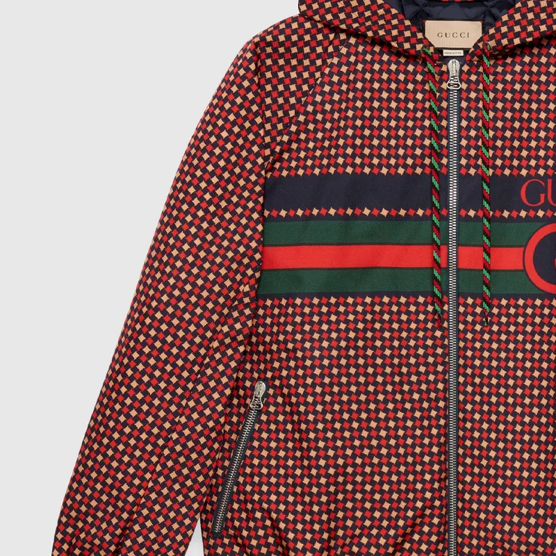 GUCCI Geometric Houndstooth Canvas Jacket-5