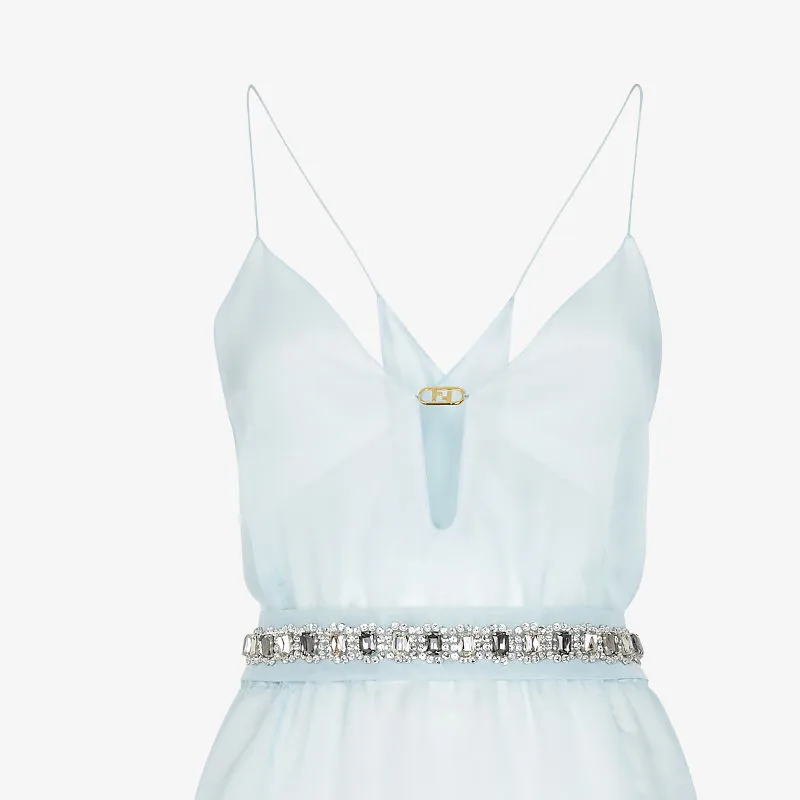 FENDI FW23 Slip Dresses Women's Light Blue-3