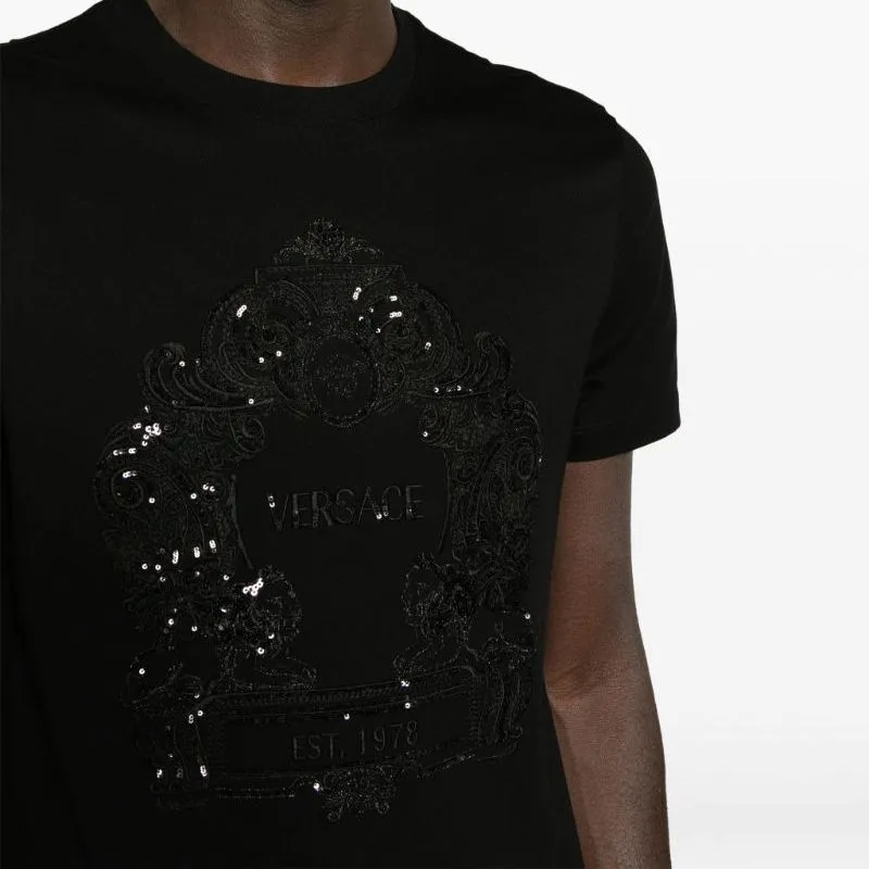 VERSACE Cartouche embellished Cotton T shirt-4
