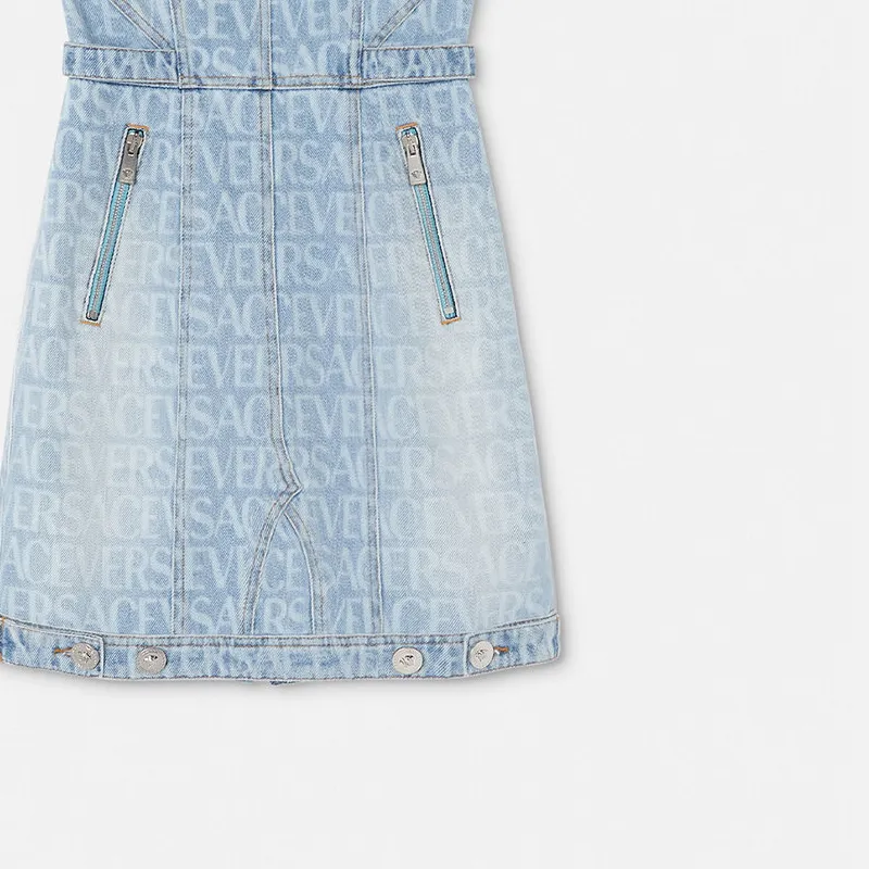 VERSACE All Over Denim Mini Dress 'Light Blue'-4