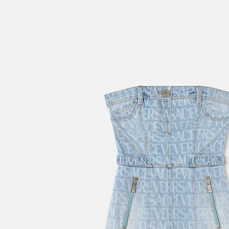 VERSACE All Over Denim Mini Dress 'Light Blue'-5