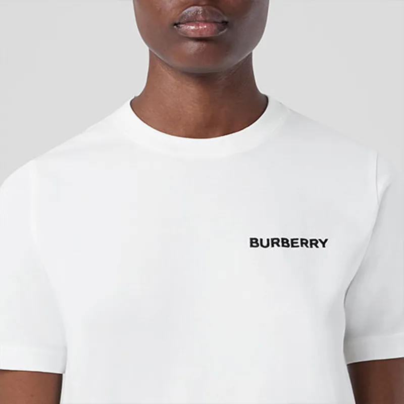 Burberry Women's Embroidered Logo Cotton T Shirt White-4