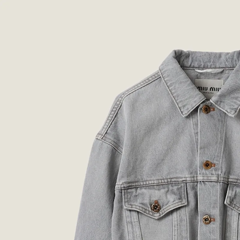 MIU MIU Logo appliqué Cropped Denim Jacket-3