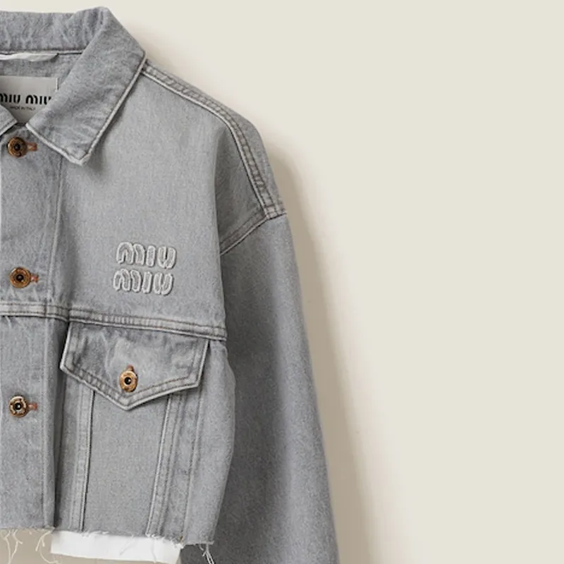 MIU MIU Logo appliqué Cropped Denim Jacket-5