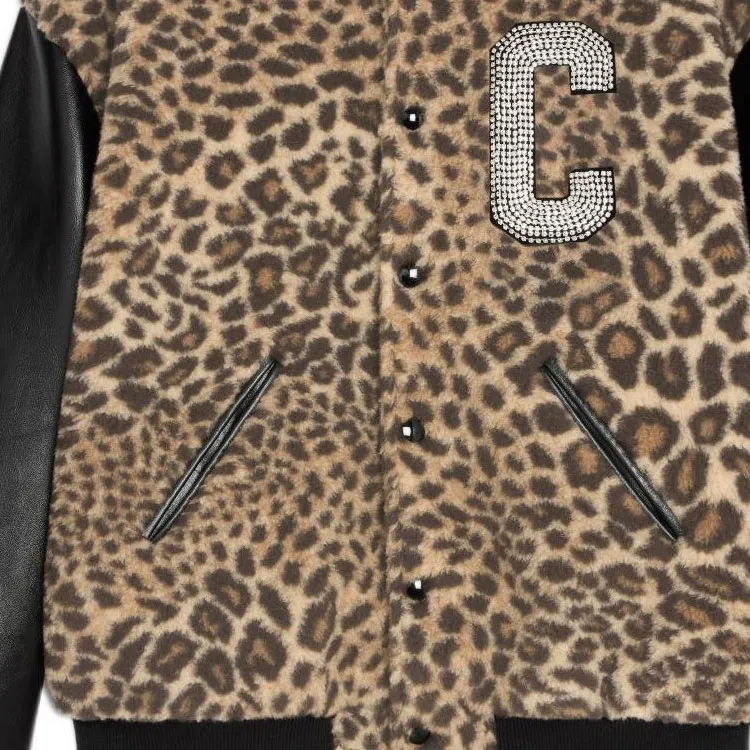 CELINE Crystal Embellished Leopard Print Bomber Jacket-5