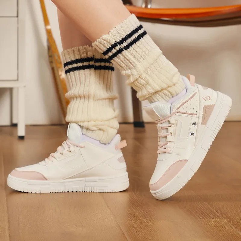 Erke Rising Coverage Anti-Slip And Wear-Resistant Low-Top Skateboard Shoes Women's White Pink-4