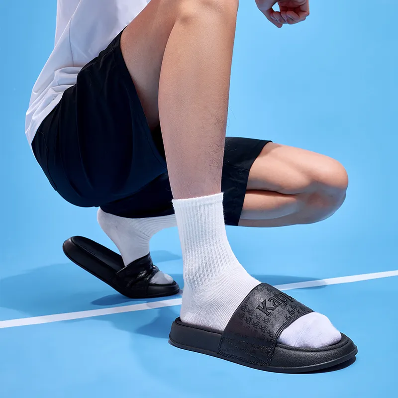 Kappa Stitching Slip Resistant Abrasion Resistant Slide Slippers Unisex Black-12