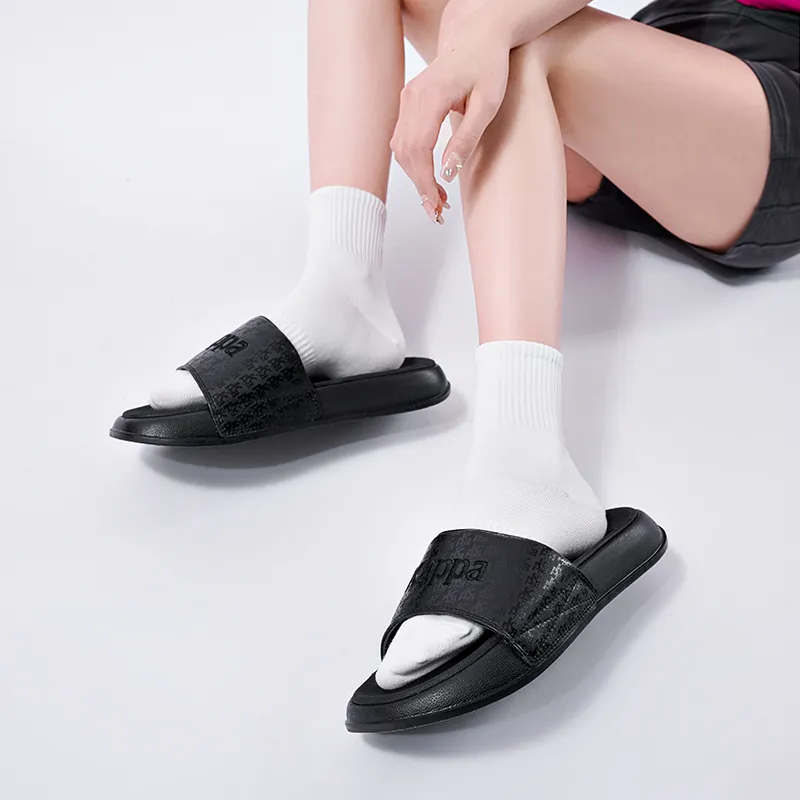 Kappa Stitching Slip Resistant Abrasion Resistant Slide Slippers Unisex Black-15