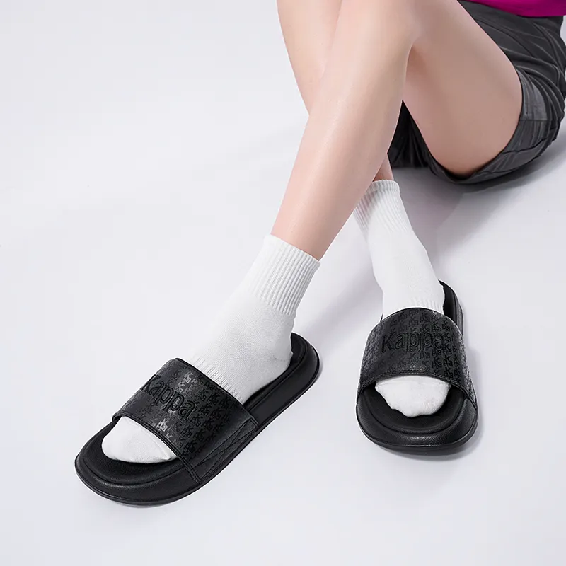 Kappa Stitching Slip Resistant Abrasion Resistant Slide Slippers Unisex Black-14