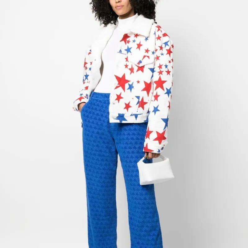 ERL Star Print Faux fur Collar Denim Jacket-2