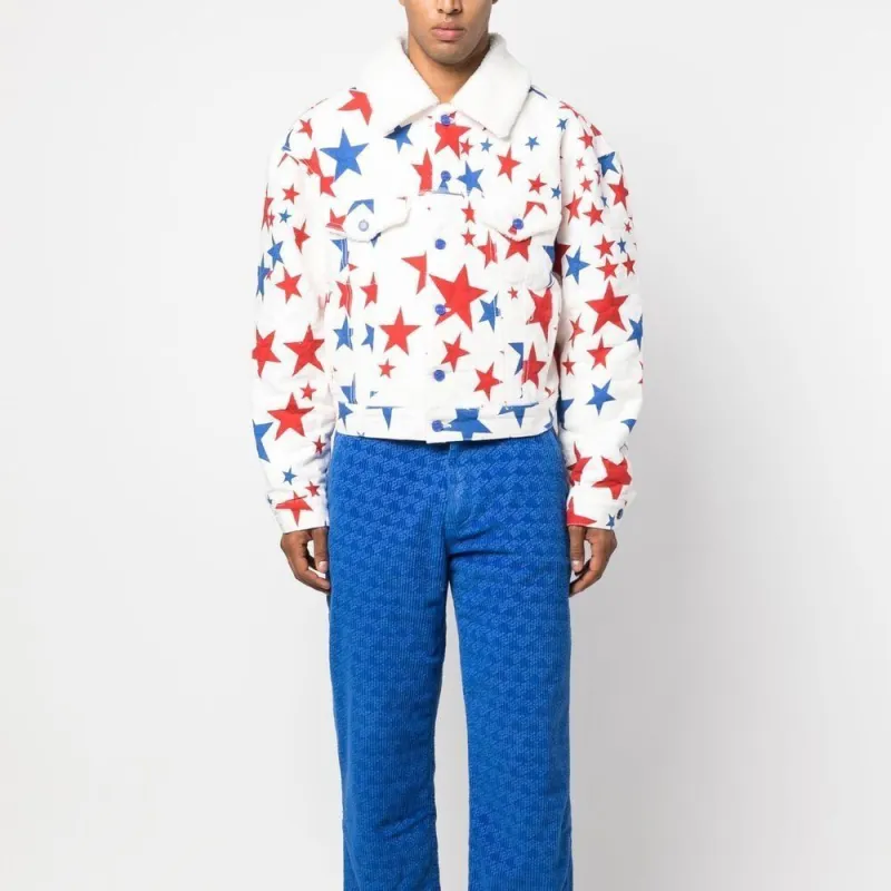ERL Star Print Faux fur Collar Denim Jacket-1