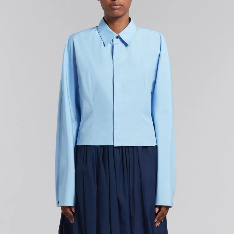 MARNI Long Sleeve Cropped Shirt 'Iris Blue'-1