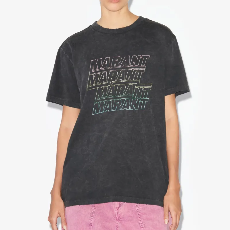 ISABEL MARANT ETOILE SS24 Drop Shoulder Sleeve T Shirt Women's Faded Black-3