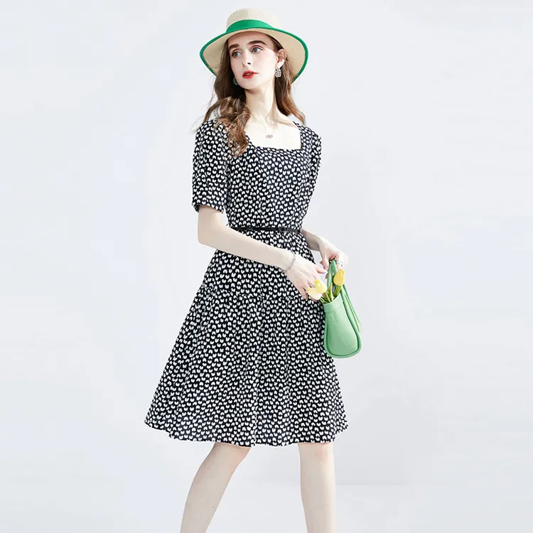 TOUCH Short Sleeved Dress Women's Black With Floral Pattern-1
