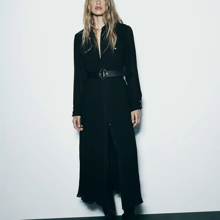 ZARA Long-Sleeved Dresses Women's Black-2