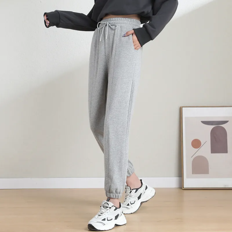 Muzi Knitted Sports Pants Women's Light Gray-2