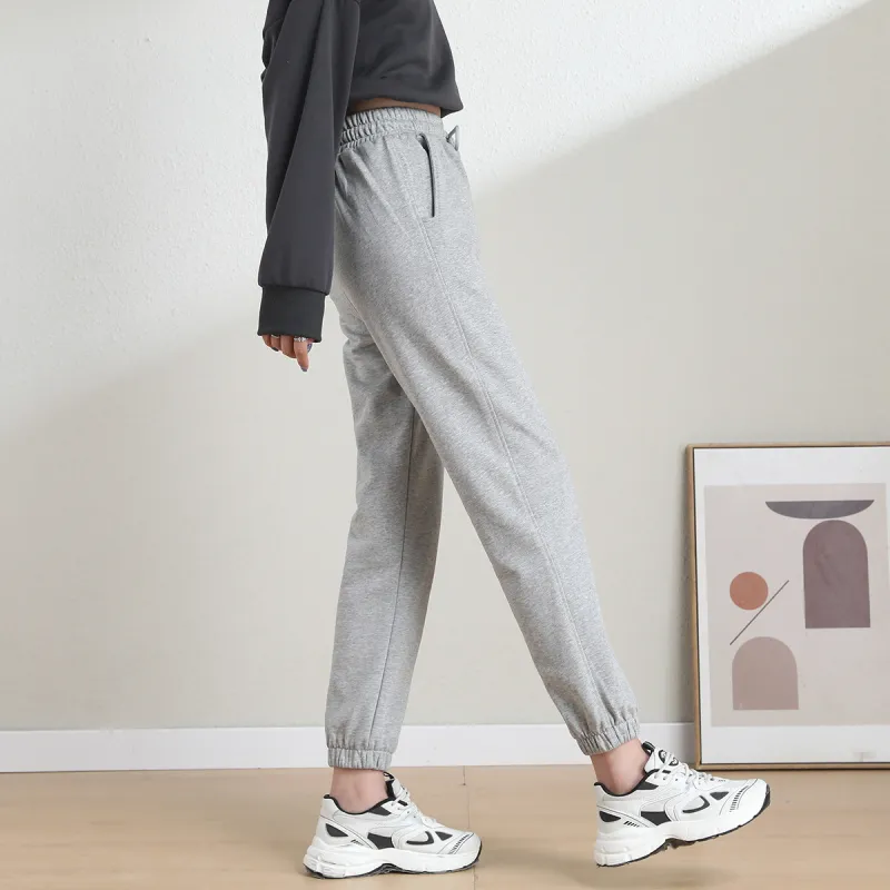 Muzi Knitted Sports Pants Women's Light Gray-1