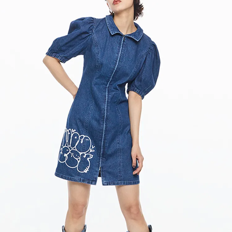 MOUSSY Short Sleeved Dresses Women's Blue-2
