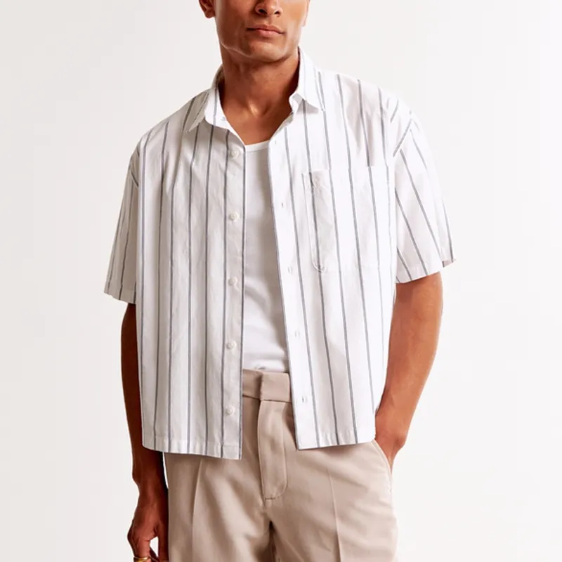 Abercrombie＆Fitch Shirt Men's White Base Stripes-1