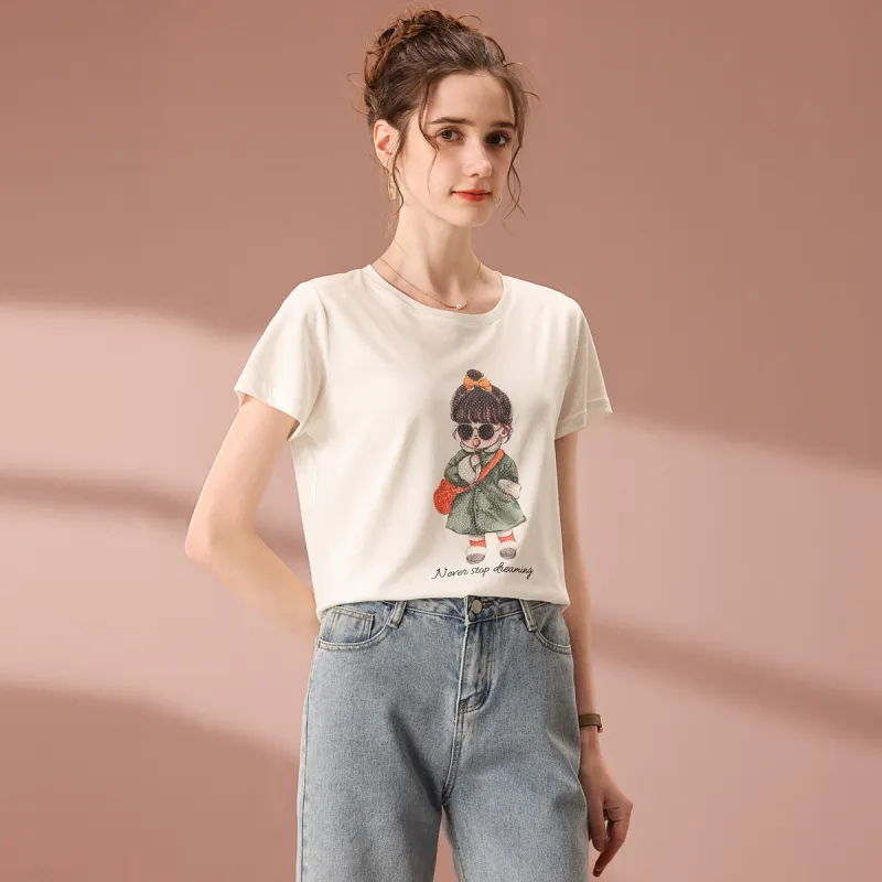 FENHONGMALI T Shirt Women's White-1