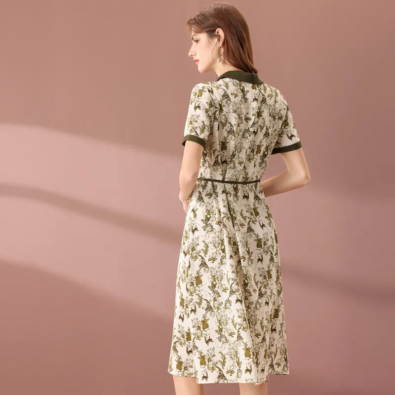 FENHONGMALI Short Sleeved Dress Women's Green-2