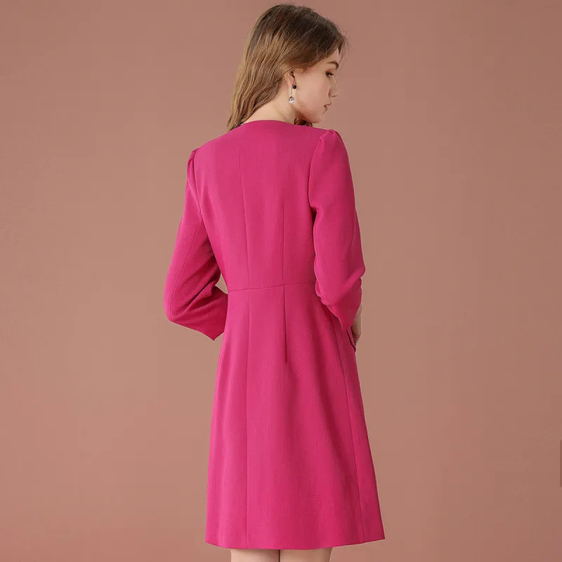 FENHONGMALI Long-Sleeved Dresses Women's Dragon Fruit Red-1