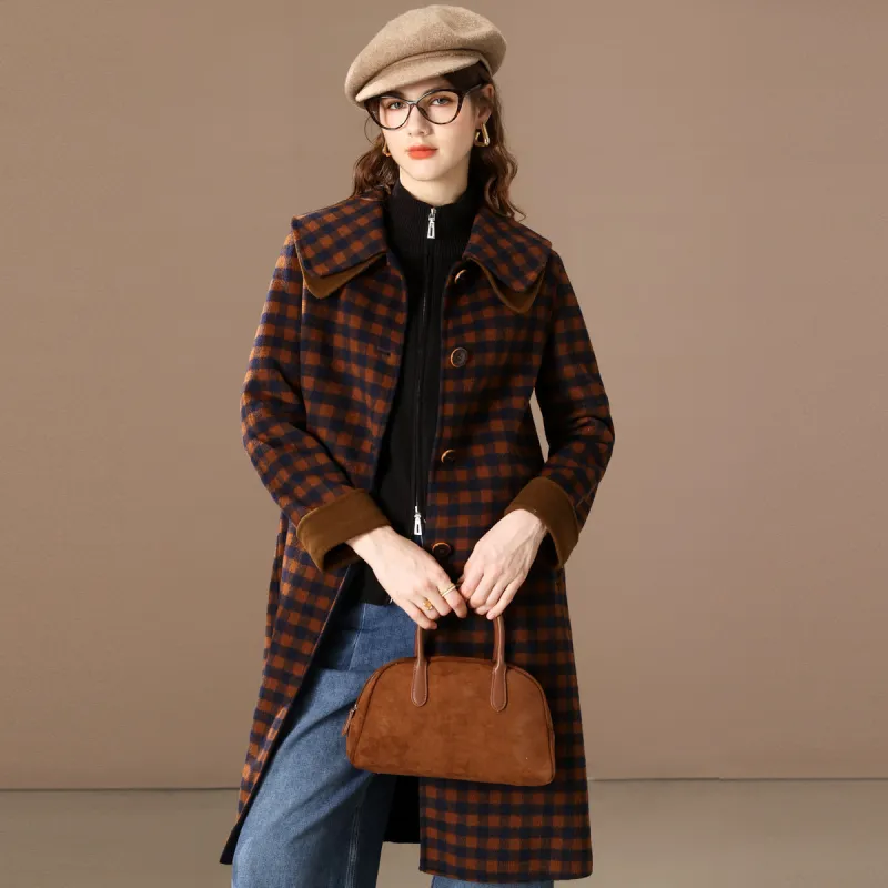 FENHONGMALI Coats Women's Blue Plaid-1