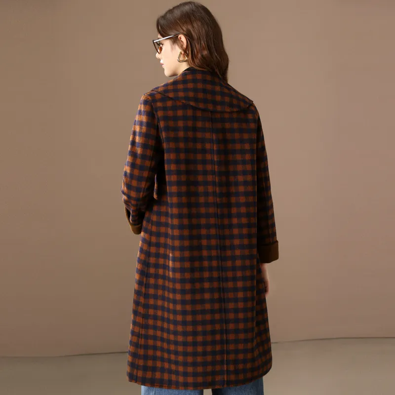 FENHONGMALI Coats Women's Blue Plaid-2