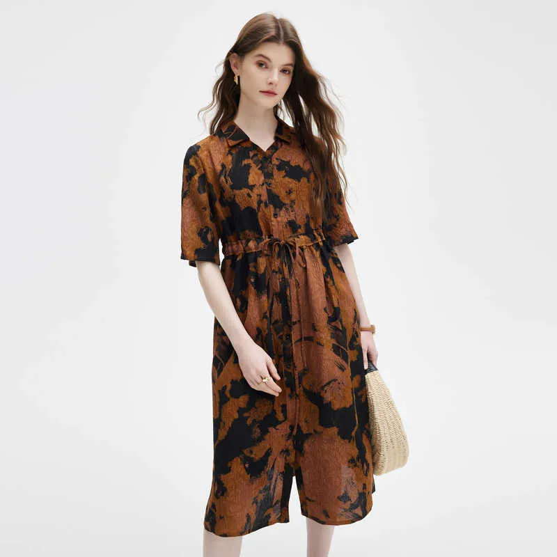PALUOPO Short-Sleeved Dresses Women's Yellow Coffee Clip Flower-4