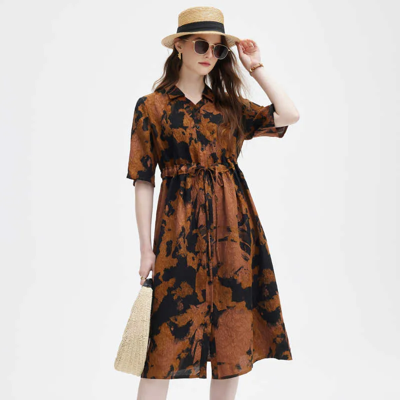 PALUOPO Short-Sleeved Dresses Women's Yellow Coffee Clip Flower-1